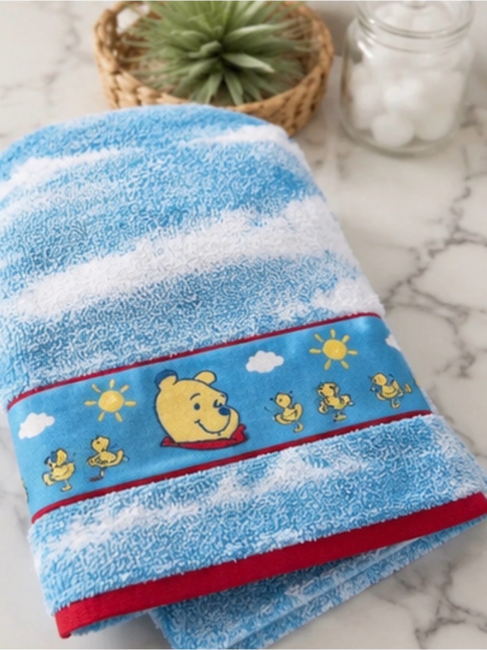 Winnie the Pooh 2 Piece Bath Set Bath Towel and Hand Towel Ducks Clouds